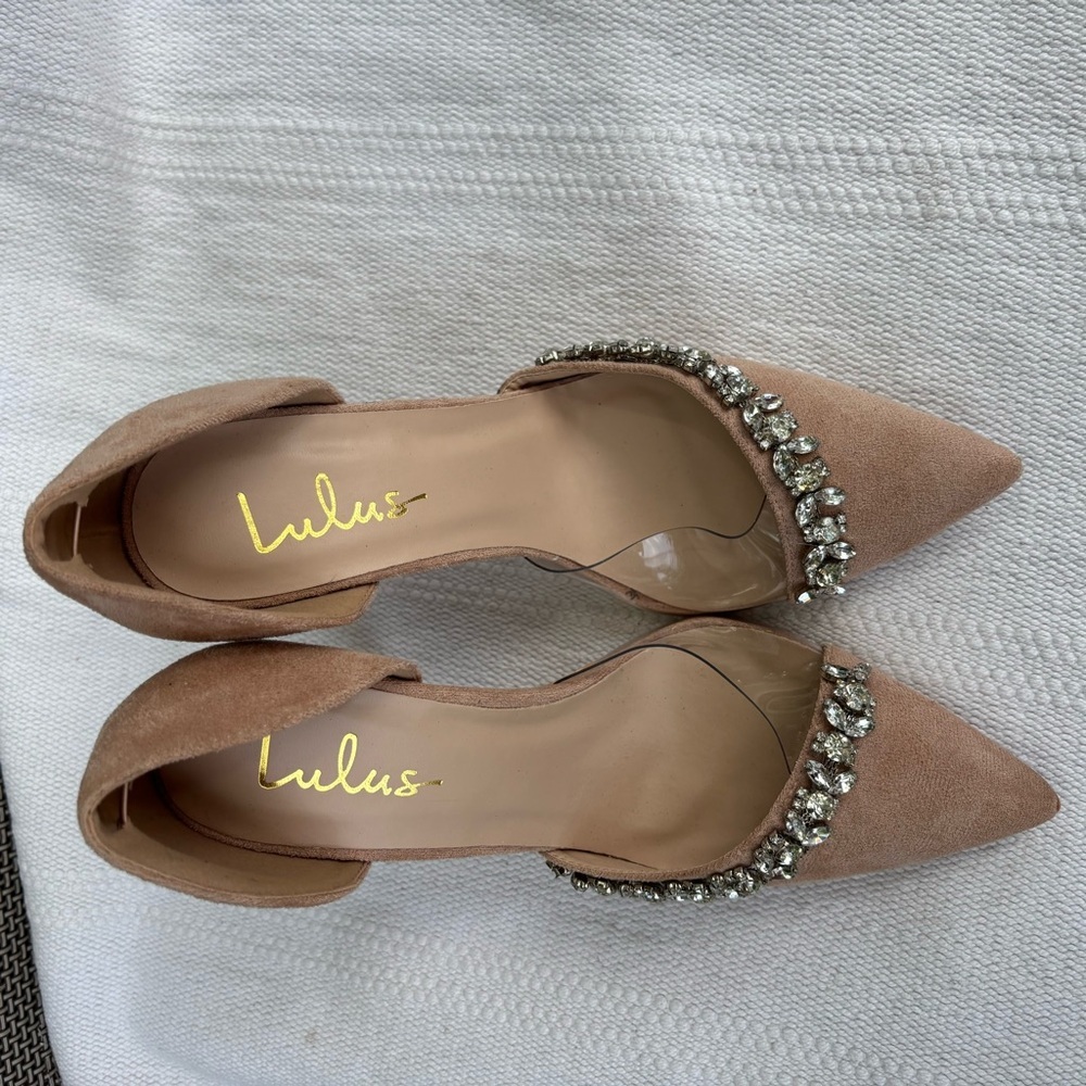 Kastra Light Nude Suede Rhinestone Pointed-Toe Pumps size 8 - Picture 10 of 10